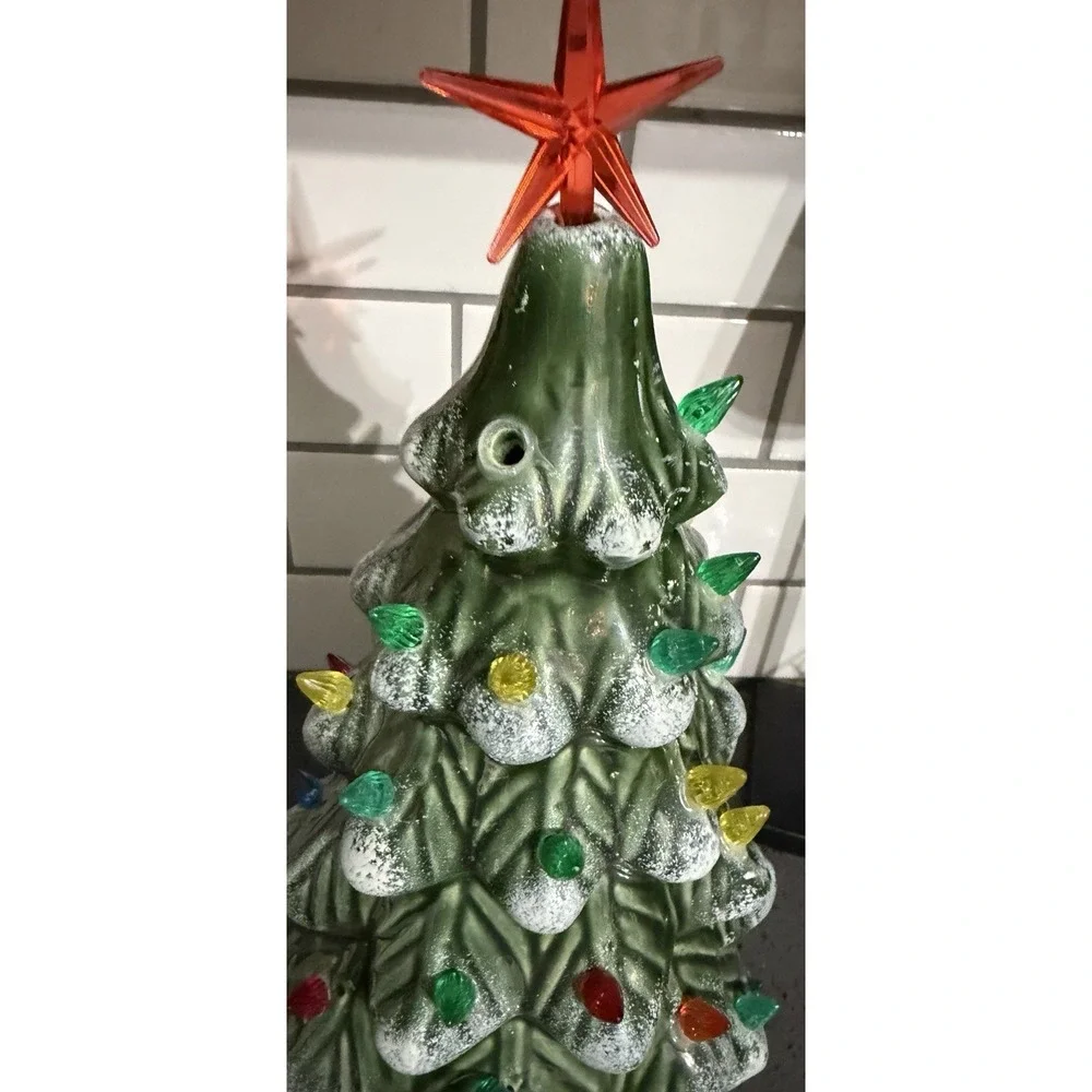 Ceramic Christmas Tree Green With‎ Multi Colored Bulbs Handcrafted Vintage